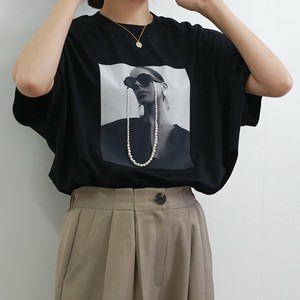 【人気商品　即納】チェーンパールデザインフォトTee (白 　黒　ボーダー) パールモチーフ　ゆったり