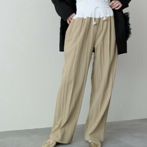 Denim Full-Length Pant Waist Shirring Wide Pants