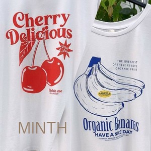 【イタリア製】フルーツイラストプリント×ビーズ・ストーン装飾 袖切替えなしデザインTシャツ