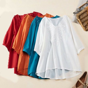 4color 刺繍入りカラーコットンTシャツ・トップス【再入荷】