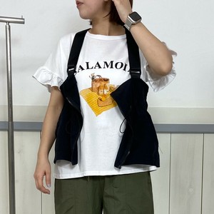 即納【2025新作】袖フリルプルオーバー　Tシャツ　プリント　ロゴ　フード　カットソー　半袖　春夏