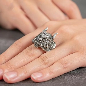 鬼　仮面 リング 指輪　 リング フリーサイズ　シルバー925メッキ S925 リング　シルバー925 　メンズ