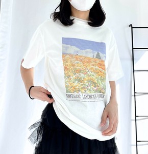 風景プリント半袖Tシャツ