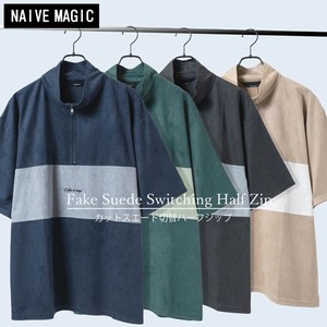 【25SS新作】カットスエード 切替 半袖 ハーフジップ T-shirt