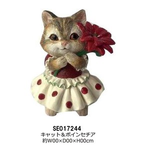 【10月上旬入荷予定】ビンテージ　アニマルデコレーション　キャット＆ポインセチア