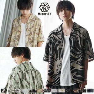 [MinoriTY] Button Shirt Patterned Short Sleeve Shirt