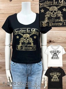 【2025新作】スカルピストルラメプリントUネックフライスT/プリントTシャツ