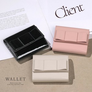 エナメル リボン ボックスコイン 三つ折り財布 ミニ財布