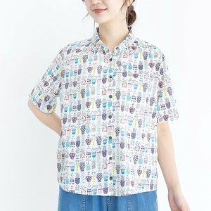 Button Shirt/Blouse Flower Short Sleeve Shirt Made in Japan