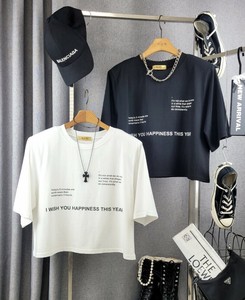 【2025春夏新作】HAPPYショルダーパッドクロップド丈Tシャツ