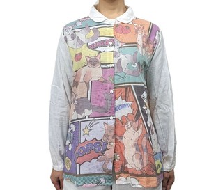 長袖シャツ　柄シャツ　ブラウス　個性的　猫　ネコ　アニマル　コミック