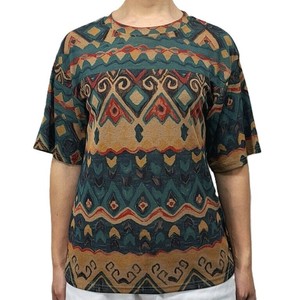 半袖Tシャツ　ブラウス　個性的　エスニック　ブラウン