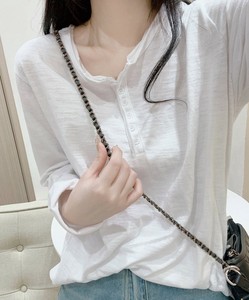 ヘンリーネック長袖Tシャツ レディース ロンT 春 秋 長袖 コットン シンプル ベーシック