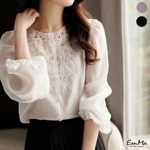 長袖シャツ くるみボタン 刺繍 上品  春 夏 秋  【2025SS】EH2789