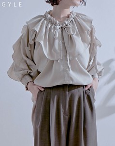 【30％OFF!全3色】2025年春新作！フリルカラー＆ボリュームスリーブブラウス　夏ブラウス　半袖ブラウス