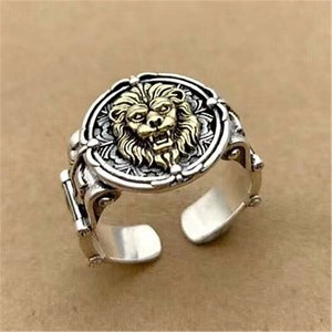 獅子　リング 指輪　 リング フリーサイズ　シルバー925メッキ S925リング　シルバー925 メンズ