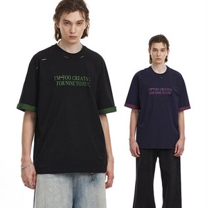 P21290 メンズ Tシャツ 男 2025春夏新作 半袖 韓国風 トッブス ヴィンテージ 字母