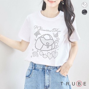 【2025新作】【M〜L】 バッグ＆バタフライラインストーンTシャツ(N12-331)(1号店)FM1