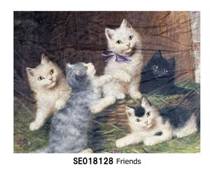 【9月上旬入荷予定】フランネルボア　ブランケット　ヴインテージ キャット Friends
