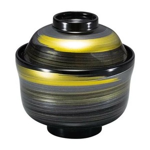(食洗機対応)まゆ型吸物椀　黒一筆かすり(内黒)　33023370