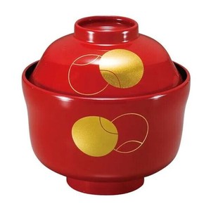(食洗機対応)まゆ型吸物椀　朱つぼつぼ(内黒)　33023330