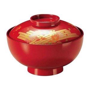 (食洗機対応)4寸石平仙才椀　朱花イカダ(内黒)　32600990