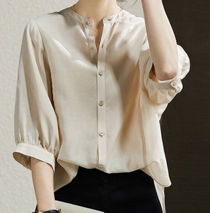 Button Shirt/Blouse Ladies fashion Round Neck 3/4 Length Sleeve
