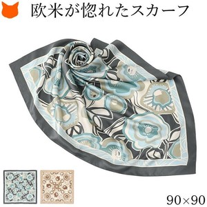 丝巾 图案 斜纹 花卉图案 90cm 日本制造