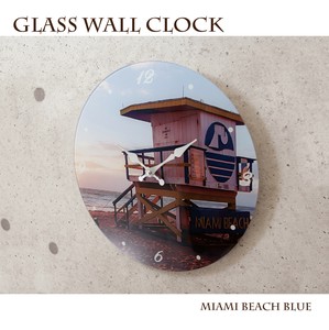 【掛時計】ガラスウォールクロック［MIAMI BEACH Blue］（Φ38）