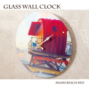 【掛時計】ガラスウォールクロック［MIAMI BEACH Red］（Φ38）