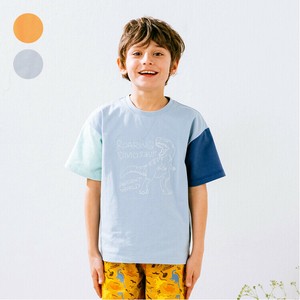 恐竜刺繍半袖Tシャツ  N34893  本体綿100％、ステッチ刺繍、袖配色、ガゼット仕様、ドロップショルダー
