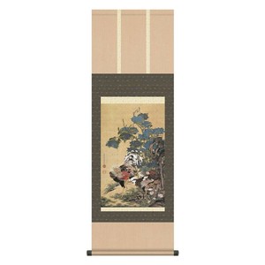 伊藤若冲 尺三掛軸 紫陽花双鶏図