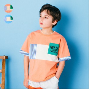 Kids' Short Sleeve T-shirt Pocket Short-Sleeved T-Shirt 100% Cotton Woven Fabric Switching