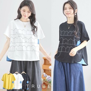 【2025新作】【M〜L】家モチーフポイントデニム使い切替Tシャツ(N12-544)(1号店）FM1