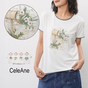 【新作】贅沢刺繍デザイン半袖トップス　コットン　スパンコール　4柄展開