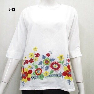 【夏物新商品】綿裾花刺繍カットソー