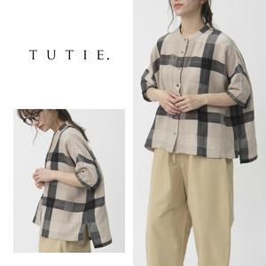 Button Shirt/Blouse Check Linen Cotton