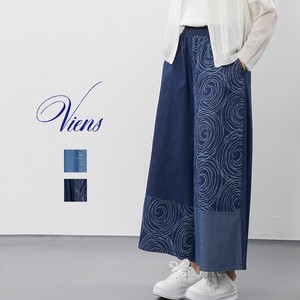 【新作】無地×swirl柄　配色切替デザインワイドデニムパンツ　2色展開