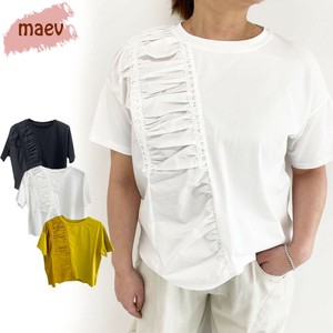 maev【2025年新作】4月新作 ギャザーデザインTシャツ トップス Tシャツ プルオーバー