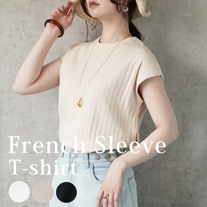 T-shirt T-Shirt French Sleeve Ribbed Knit Cut-and-sew