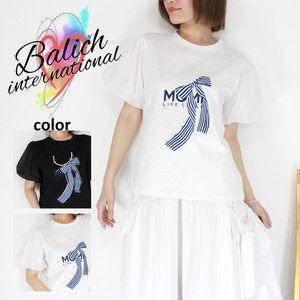 【2025年 新作 Tシャツ】パールリボン ガーリープリントTシャツ