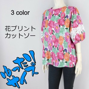 【2025春夏新作】3色展開■花プリントデザインカットソー★ゆったりサイズ