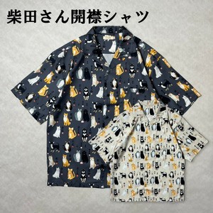 柴田さん開襟シャツ  和柄 半袖 柴犬 わんこ 犬