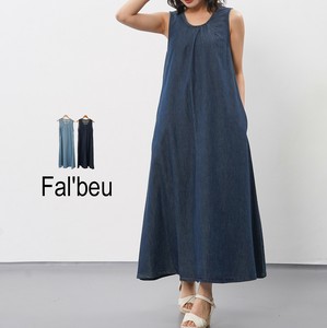【新作】デニムノースリーブタックワンピース　Aライン　2色展開