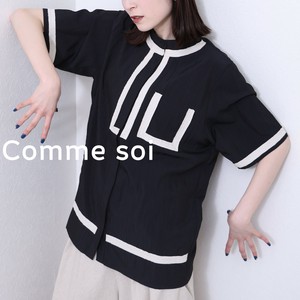 ■comme soi（コムソワ）■配色テープ 半袖ブラウス 2025新作