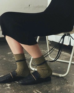 FAKUI  GLITTER RIBBON LACEUP SOCKS　GOLD　ラメリボンソックス