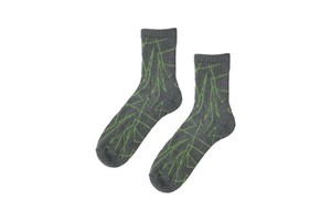 FAKUI UNISEX/GEOMETRIC LINED SPORTS SOCKS GRAY×NEONGREEN　　幾何学ラインソックス