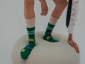 FAKUI　MESH FRILL FLOWER JACQUARD SOCKS　GREEN　メッシュフリルフラワージャガードソックス