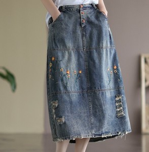 スカート 刺繡 デニム ミドル丈 無地 花柄 ゆったり 快適 レディース ファッション GK07.0173#BQ1325