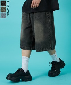 10ozデニムオーバーダイワイドショートパンツ